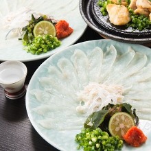 Thinly sliced pufferfish sashimi