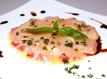 Thinly sliced sea bream sashimi