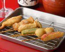 Assorted fried skewers