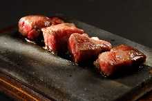 Grilled Noto beef on lava