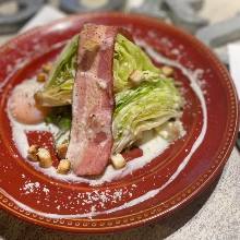 Caesar salad with slow-poached egg