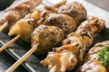 Assorted grilled chicken skewers