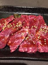 Beef lean red meat part of kalbi (short rib area)