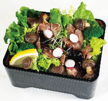 Wagyu beef steak in a lacquered box