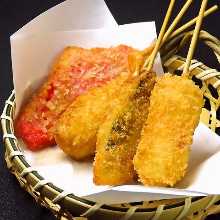 Assorted fried skewers