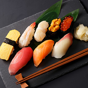 Plate of assorted sushi