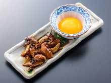 Grilled eel liver with hens egg