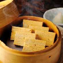 Japanese-style rolled omelet steamed in a bamboo steamer