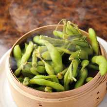 Edamame beans Steamed in a bamboo steamer