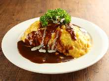 Rice omelet with demi-glace sauce