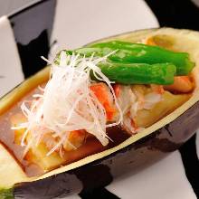 Deep-fried eggplant in broth