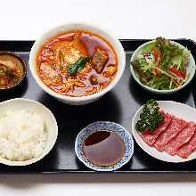 Half reimen (cold noodles) and yakiniku special lunch set
