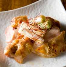 Grilled locally raised chicken with rock salt