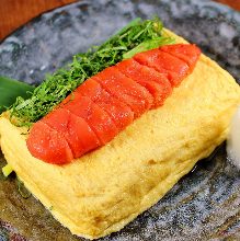 Japanese-style rolled omelet with spicy cod roe