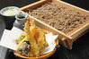 Buckwheat noodles on a bamboo strainer served with Tempura