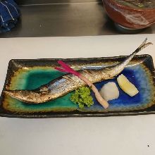 Salted and grilled saury