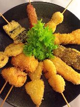 Assorted fried skewers