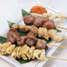 Assorted grilled chicken skewers