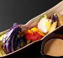 Warm Seasonal Vegetable Salad with Homemade Garlic Sesame Dressing Warm Seasonal Vegetable Salad with Homemade Garlic Sesame Dressing