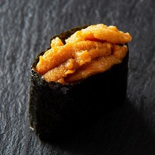 Raw sea urchin gunkan sushi rolls