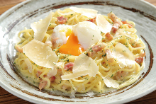 Carbonara with soft boiled egg
