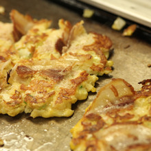 Sticky rice and cheese okonomiyaki