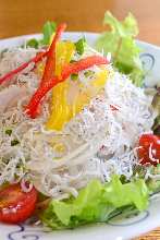 Boiled whitebait and onion salad