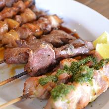 Grilled pork skirt steak skewer