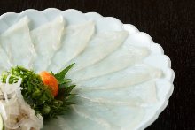 Thinly sliced pufferfish sashimi