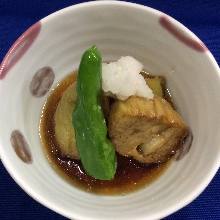 Deep-fried eggplant in broth