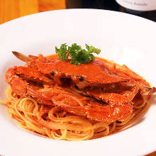 Tomato cream sauce pasta with Japanese blue crab