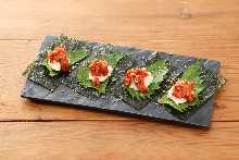 Spicy pickled cod innards and cream cheese