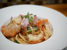 Tomato cream sauce pasta with shrimp