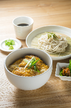 Pork cutlet rice bowl and buckwheat noodles meal