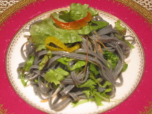 Cold wheat noodles served in a salad