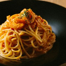 Tomato cream sauce pasta with shrimp