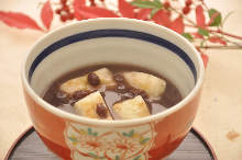 Zenzai (sweet red bean soup with toasted rice cake or chestnuts)