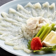 Thinly sliced pufferfish sashimi