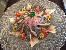 Japanese pickled mackerel sashimi