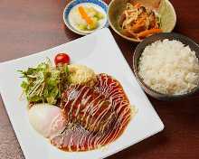 照り焼き温玉ハンバーグ定食