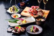 【お料理のみ】旬のお造り3種と海鮮こぼれ寿司が楽しめる 「おすすめコース」　8品4000円