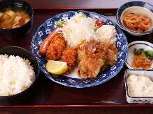 広島産かきフライと鶏もも南蛮定食