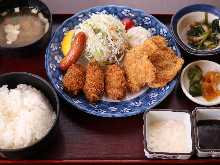 広島産かきフライとヒレカツ定食