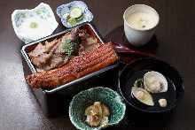 神戸牛すき焼き風とうなぎの合いのせ重膳（竹）