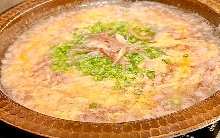 (마무리 요리)잡탕죽(교토 쌀, 계란, 구조 파, 김)