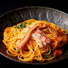 Tomato Cream Pasta with crab and Chinese cabbage
