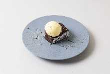 Chocolate terrine with vanilla ice cream