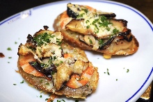 Shrimp,anshovies and shiitake mushrooms Bruschetta