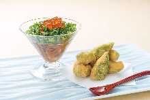 Deep-Fried Avocado with Minced Tuna Dip Sauce