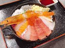 Seafood bowl with fatty tuna